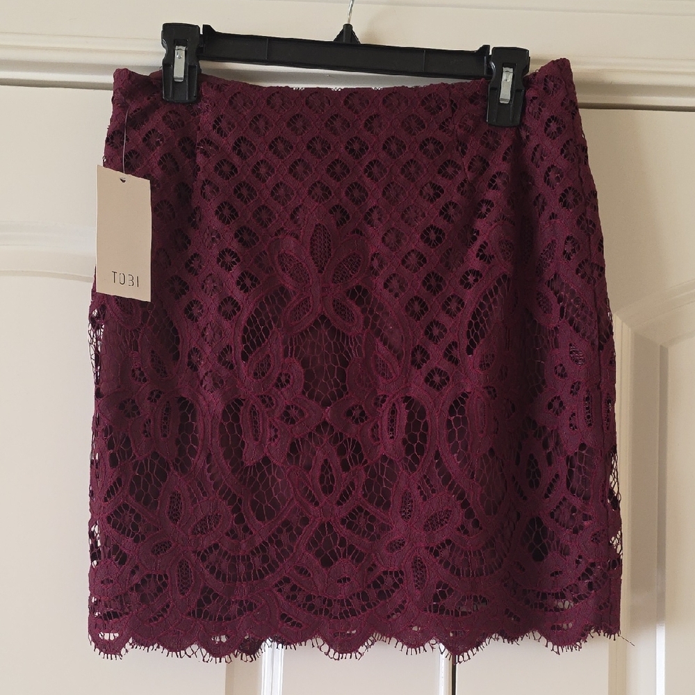 Tobi Burgundy Lace Mini Skirt